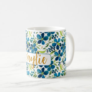 Personalised Blue Sage Watercolor Floral  Coffee Mug