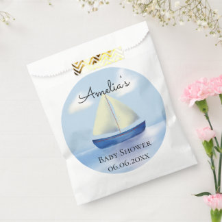 Personalised Blue Sailboat Baby Shower Favour Bags