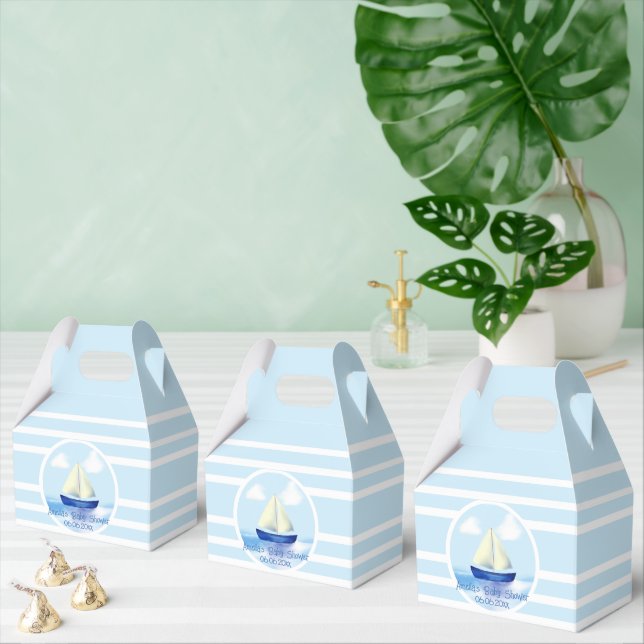Personalised Blue Sailboat Baby Shower Favour Box (Multiple)