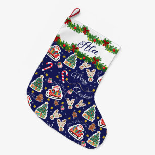 Personalised Blue Santa Merry Christmas Large Christmas Stocking