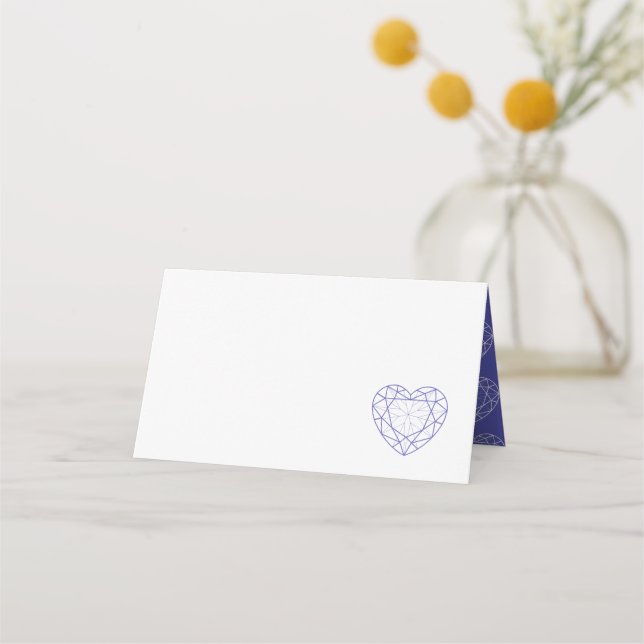 Personalised blue sapphire heart place guest place card (Front)