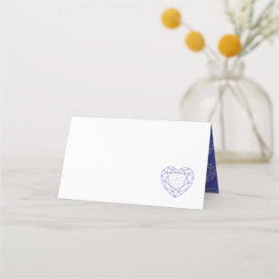 Personalised blue sapphire heart place guest place card