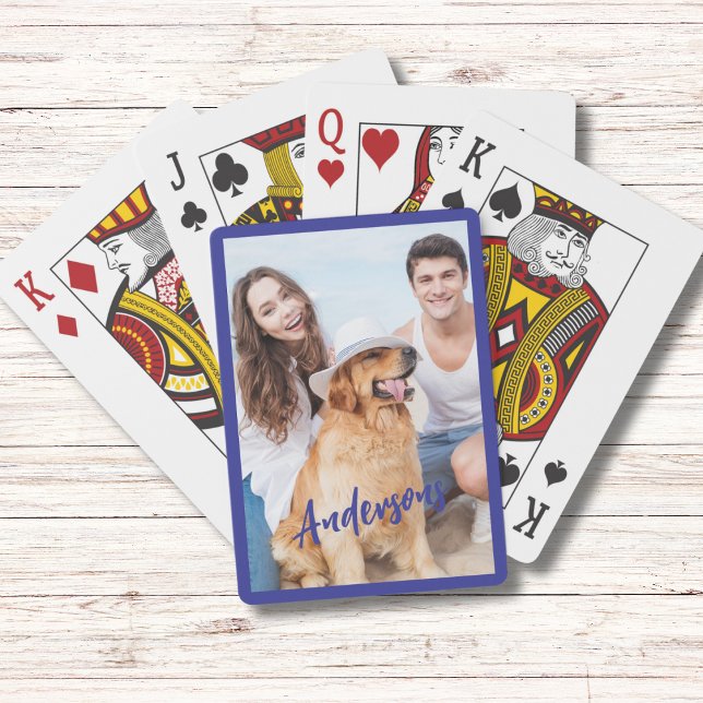 Personalised Blue Script Photo  Playing Cards (Creator Uploaded)