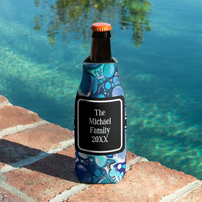 Personalised Blue Sea Bubbles Abstract Art Bottle Cooler (In Situ Pool)