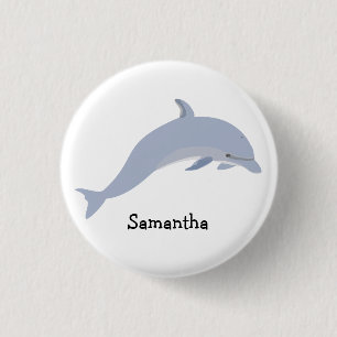 Personalised Blue Sea Dolphin  3 Cm Round Badge