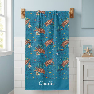 Personalised Blue Sea Turtle Bath Towel