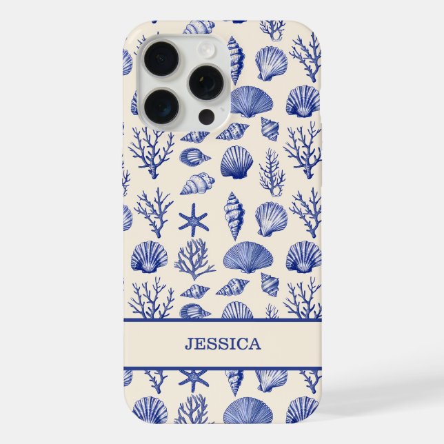 Personalised Blue Seashell Coastal Ocean Beach iPhone Case (Back)