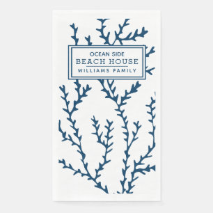 Personalised Blue Seaweed Pattern - Beach House  Napkin