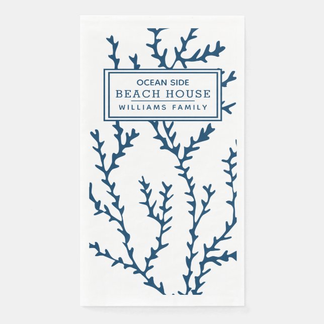Personalised Blue Seaweed Pattern - Beach House  Napkin (Front)