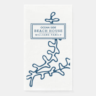 Personalised Blue Seaweed Pattern - Beach House Napkin