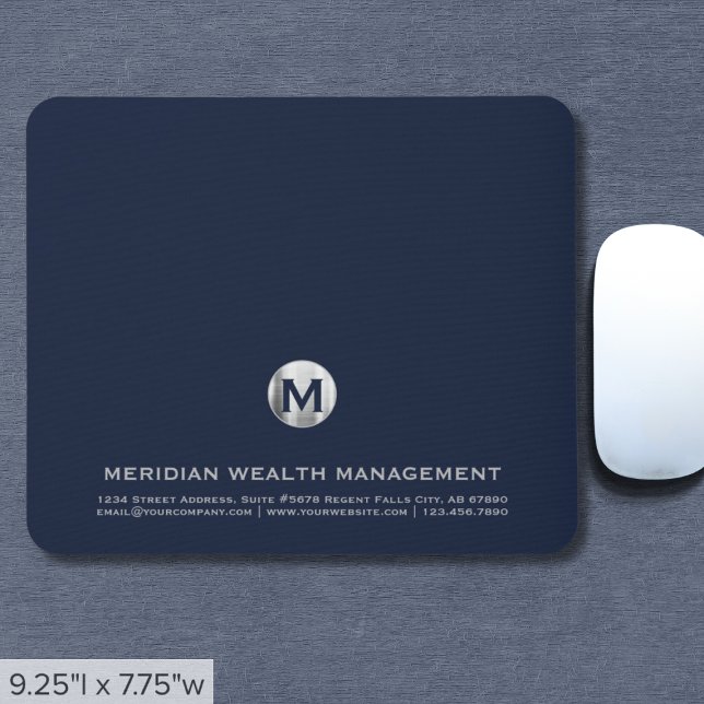 Personalised Blue Silver Business Monogram Mouse Mat (Creator Uploaded)