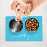 Personalised Blue Simple Script Name Dog Food Laminated Place Mat<br><div class="desc">Personalised baby blue script simple dog placemat with the name of your pet for the food and water feeding bowls. Customise it by changing the background or font colours and style.</div>