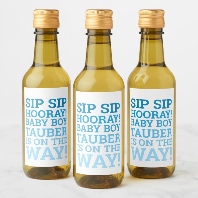 Personalised Blue Sip Sip Hooray Baby Boy Shower  Wine Label (Bottles)