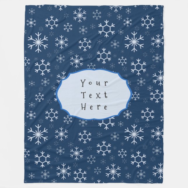 Personalised Blue Snowflake Winter Fleece Blanket (Front)