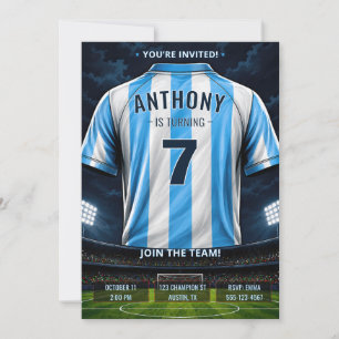 Personalised Blue Soccer Jersey Birthday Invitation