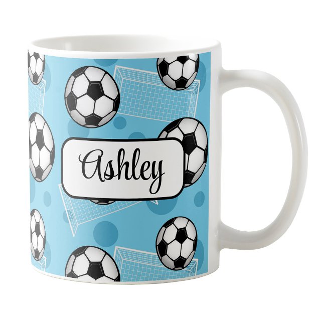 Personalised Blue Soccer Mug (Personalized Blue Soccer Mug at Amy's Coffee Mugs on Zazzle. )