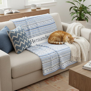 Personalised blue southwest pattern fleece blanket