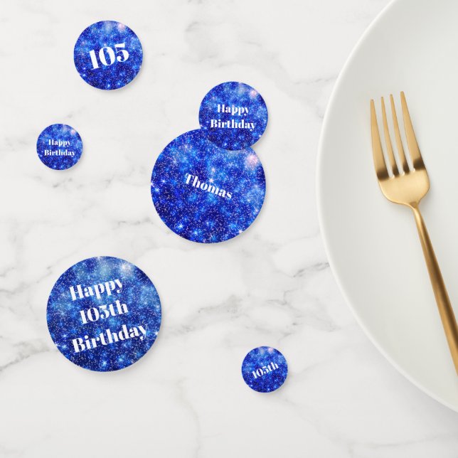 Personalised Blue sparkle 105th birthday Confetti (Group)