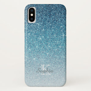 Personalised Blue Sparkle Glitter Monogram iPhone X Case