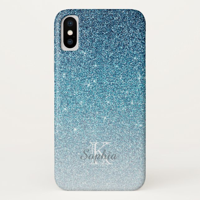 Personalised Blue Sparkle Glitter Monogram Case-Mate iPhone Case (Back)