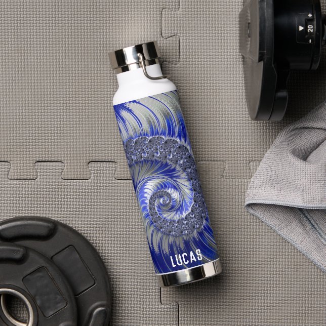 Personalised Blue Spiral Fractal  Water Bottle (Gym)