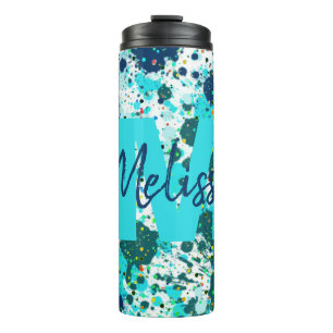 Personalised Blue splatters Thermal Tumbler