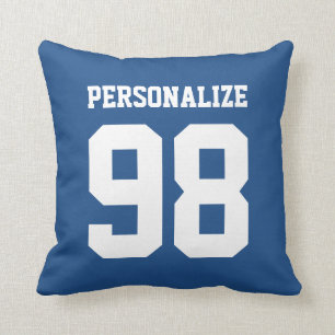 Personalised blue sport jersey number throw pillow