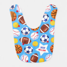 Personalised Blue Sports Themed Bib for Baby Boy