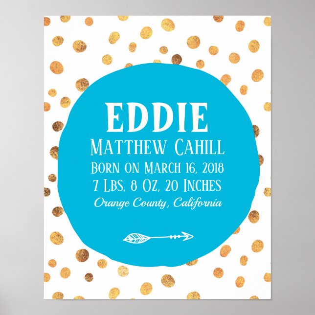 Personalised blue spot birth poster print (Front)