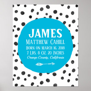 Personalised blue spot birth poster print