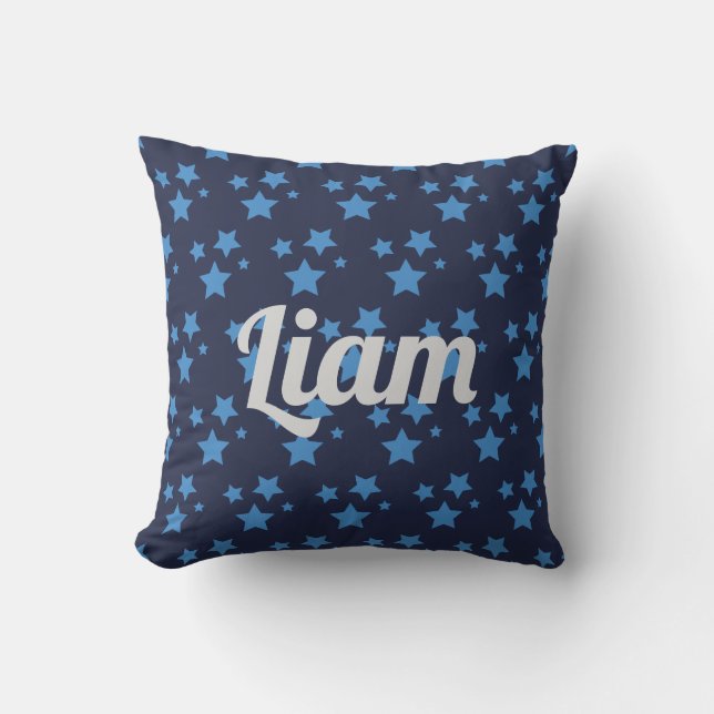Personalised blue stars throw cushion (Front)