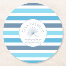 Personalised Blue Stripe Paper Coaster