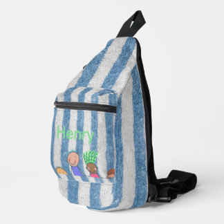 Personalised Blue Stripe Sling Bag