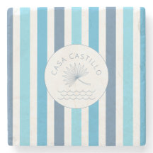 Personalised Blue Stripe Stone Coaster