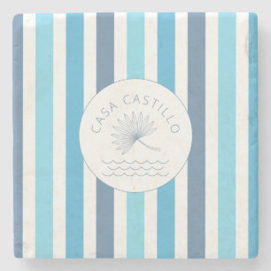 Personalised Blue Stripe Stone Coaster