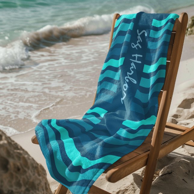 Personalised Blue Striped Beach Towel (Custom Text on Blue Stripped Beach Towel)