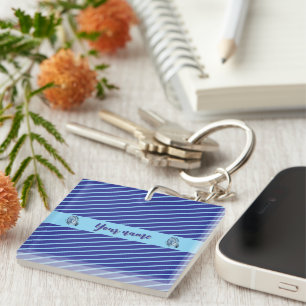 Personalised Blue Striped  Key Ring