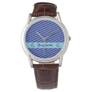Personalised Blue Striped Modern Minimalist Design Watch