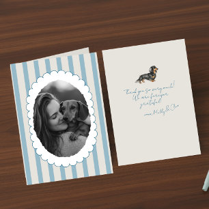 Personalised Blue Striped Pet Photo Dachshund Thank You Card