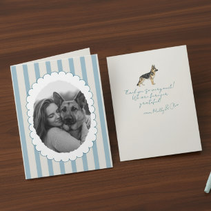 Personalised Blue Striped Photo German Shepherd Thank You Card