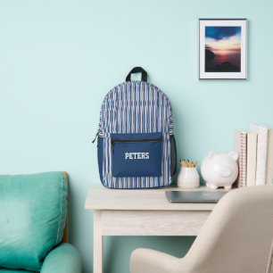 Personalised Blue Striped Printed Backpack