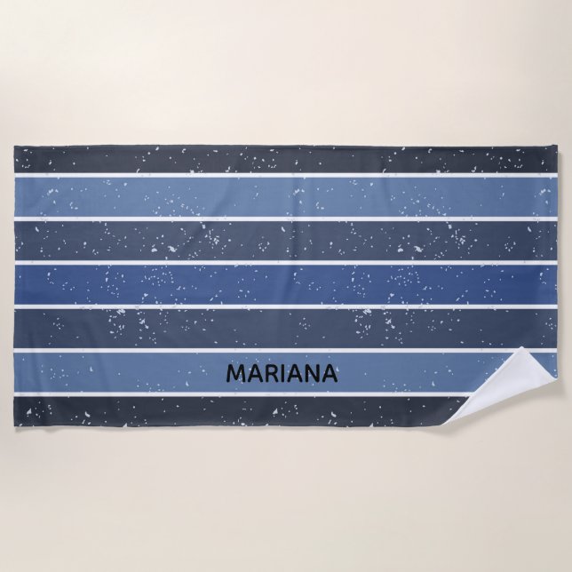Personalised Blue Stripes Beach Towel (Front)
