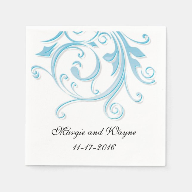 Personalised Blue Swirl Wedding Napkins (Front)