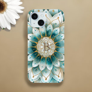 Personalised Blue Teal Gold Mandala iPhone 15 Case