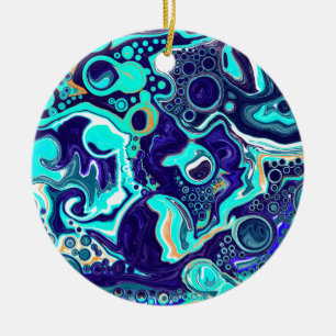 Personalised Blue Teal Ocean Swirls Fluid Art   Ceramic Tree Decoration