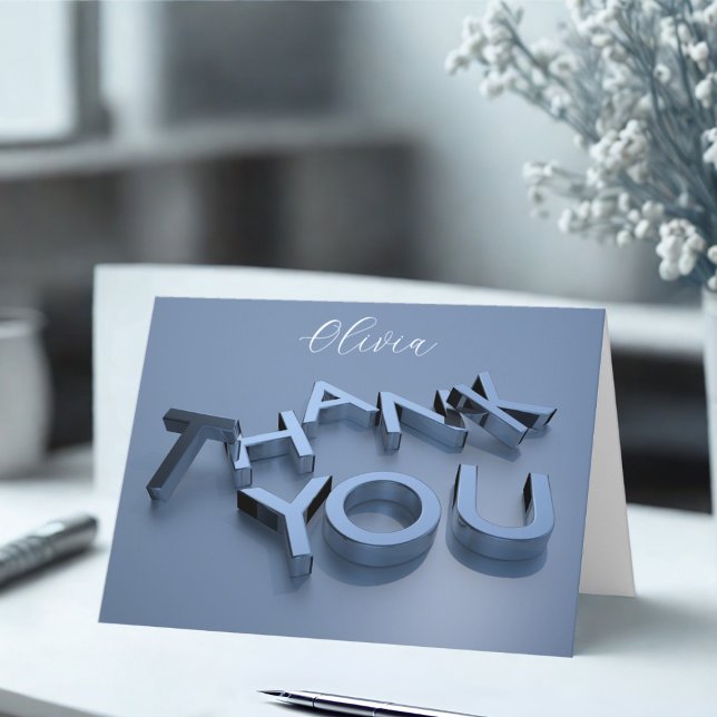 Personalised Blue Thank You Greeting Card (Just add a name and short thank you message)