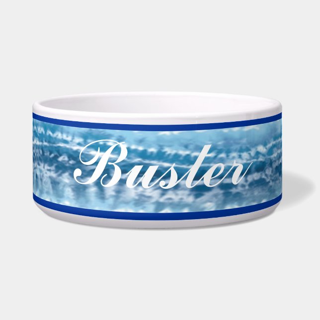 Personalised Blue Tie Dye Pet Bowl (Front)