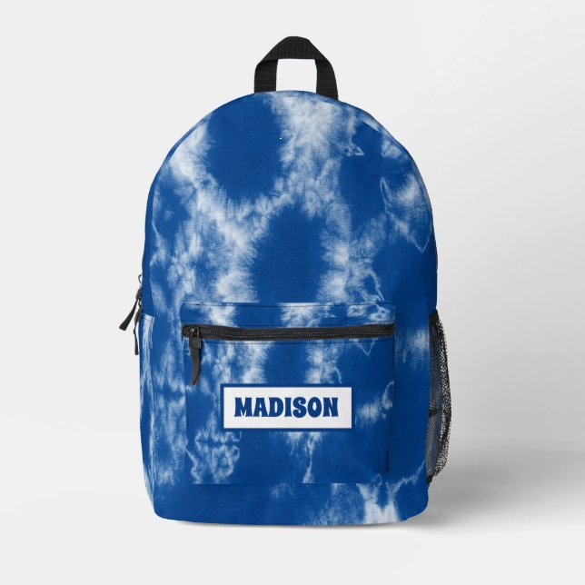 Personalised Blue Tie Dye  Printed Backpack (Front)