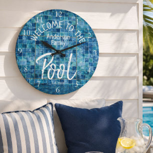 Personalised Blue Tile Welcome to the Family Pool Large Clock