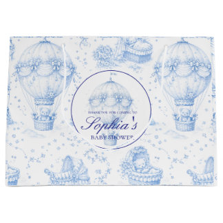 Personalised Blue Toile de Jouy Baby Shower Stick Large Gift Bag